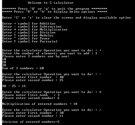 C code calc output1